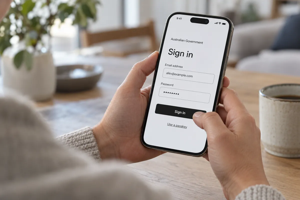 Someone signing in to Australian Government ID on their iPhone.